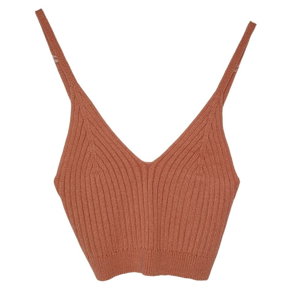 Coco and Shay Ribbed Knit V Neck Tank Womens MD Boho Coastal Tomato Minimalist